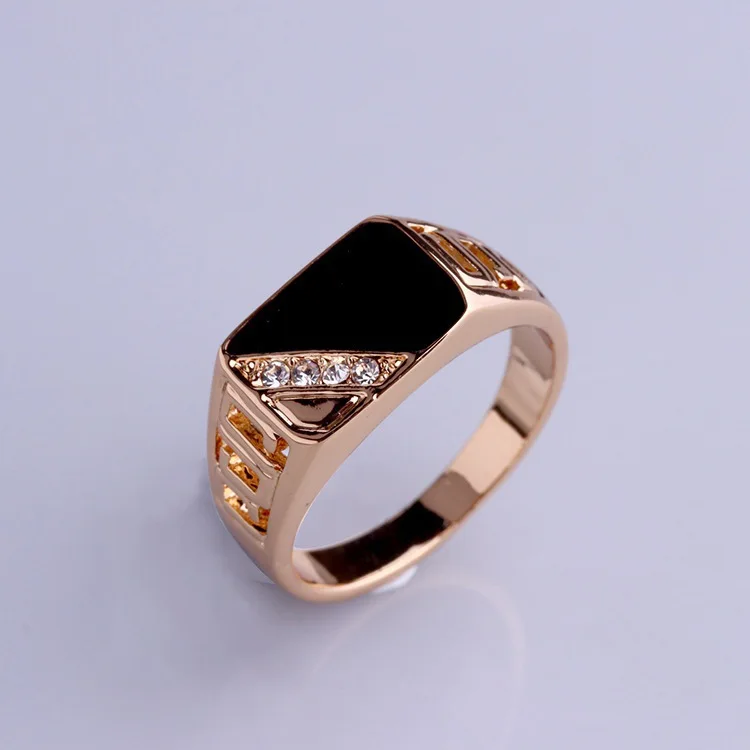 Classic Size 5-12 Men Rhineston Rings Fashion Jewelry Gold/Silver-Color Black Enamel Male Finger Titanium Stainless Ring