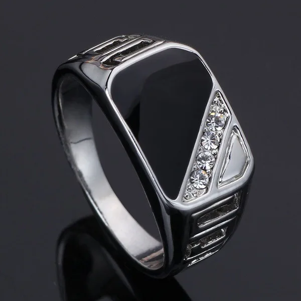 Classic Size 5-12 Men Rhineston Rings Fashion Jewelry Gold/Silver-Color Black Enamel Male Finger Titanium Stainless Ring