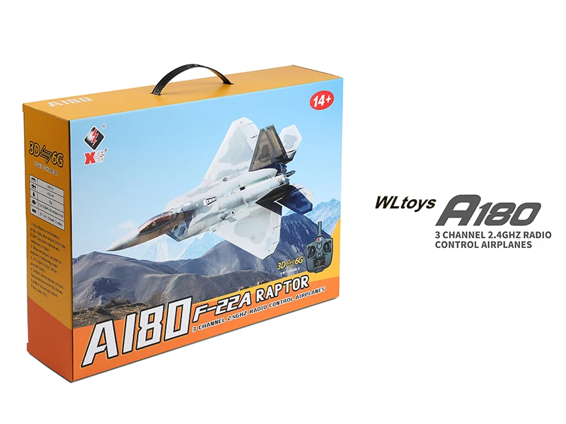 WLtoys XK A180 RC Airplane 2.4GHz 3 Channel 6-Axis Gyro F22 Raptor RC Plane Glider Throwing Wingspan Foam Planes Fixed Wing RTF